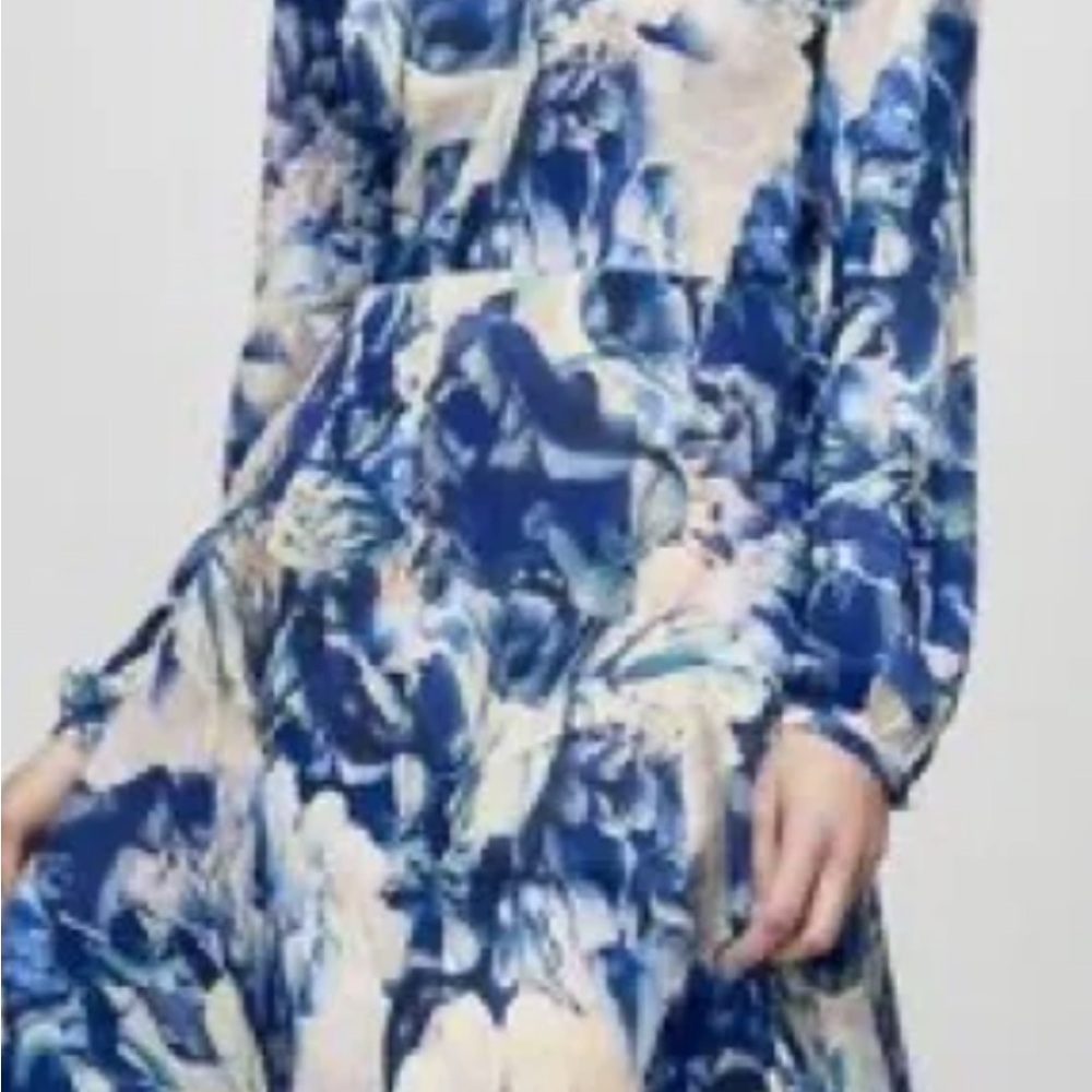 YAS Blue and White  Bishop Sleeves Dress